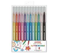 Alpino Astuccio 12 Glitter Marker Color Experience | Pennarelli glitterati per scrivere e decorare | Colori vivaci e brillanti | Punta 3,3 mm resistente | Effetto Glitter