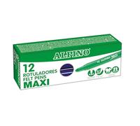 Alpino - Astuccio 12 Pennarelli Maxi Blu Scuro | Pennarelli Super Lavabili e Luminosi per Bambini e Scuola | Punta Spessa 5,7 mm | Durata e Resistenza Lunga