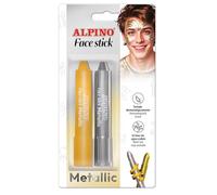 Alpino - Blister di 2 bastoncini per trucco Face Stick Metallic - Oro e Argento | Finitura lucida e durevole | Facile applicazione su barra da 5 g | Ideale per feste, costumi e trucco artistico