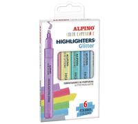 Alpino - Evidenziatori glitterati Set di 6 colori brillanti | Punta smussata da 1-4 mm | Inchiostro a base d'acqua | Colori vivaci | Qualità superiore