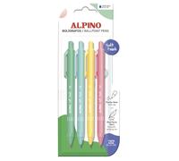 Alpino - Set di 4 penne Soft Touch Pastel - Inchiostro blu | Con impugnatura antiscivolo e morbida al tatto | Punta da 1 mm | Penne ergonomiche | Inchiostro di alta qualità e asciugatura rapida