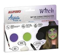 Alpino Aqua Make Up Set de Caracterizacion de Bruja - 3 Polveras + Cera Negra + Pincel + Esponja