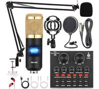 ALPOWL Pacchetto attrezzatura podcast, interfaccia audio con scheda audio live tutto in uno e microfono a condensatore, perfetto per registrazione, trasmissione, streaming live (Oro)