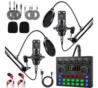 ALPOWL Pacchetto attrezzatura podcast per 2, interfaccia audio microfono cardioide BM800 per giocatori e mixer DJ tutto in uno, perfetto per streaming live, canto, YouTube, giochi