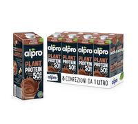 ALPRO PROTEIN 50g, Bevanda alla SOIA al gusto CIOCCOLATO, 100% vegetale con vitamine B2, B12 e D (8 confezioni x 1 Litro)