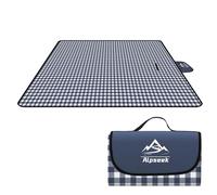 Alpseek Tappetino da picnic impermeabile e impermeabile, coperta da campeggio portatile 150x180cm, design pieghevole e manico durevole, adatto per spiaggia, parco e campeggio (Griglia blu)