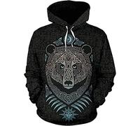 ALPTEC Felpa con cappuccio vichingo da uomo Mitologia norrena Rune e orso Totem Felpe con cappuccio Pullover Felpe con cappuccio stampate 3D Felpa Felpa con cappuccio casual (Color : Bear, Size : XL)