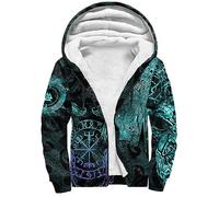 ALPTEC Novità Felpe spesse vichinghe Mitologia nordica Rune Vegvisir Felpe con cappuccio grafiche con zip Pullover Felpa in pile caldo (Color : Vegvisir, Size : XL)