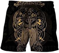 ALPTEC Pantaloncini da allenamento vichinghi neri Pantaloncini estivi da spiaggia per uomo Pantaloncini in poliestere ad asciugatura rapida Pantaloncini da bagno casual (Color : Odin, Size : L)