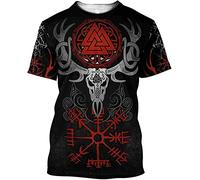 ALPTEC T-shirt girocollo vichinga nera manica corta novità mito norvegese capra e magliette grafiche Vegvisir T-shirt atletica estiva (Color : Compass, Size : M)