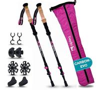 Alpteq® Bastoncini da trekking telescopici in carbonio, modello con punta di trazione, colore rosa, ultra leggeri, per donne, uomini e bambini, regolabili, 65 - 135 cm, per nordic walking con manico