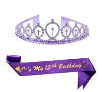 ALRBE TIN Corone di compleanno per donna It's My 15th Birthday Sash e Tiara Corona di compleanno per donne ragazze bomboniere decorazioni viola