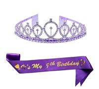 ALRBE TIN Corone di compleanno per donna It's My 9th Birthday Sash e Tiara Corona di compleanno per donne ragazze bomboniere decorazioni viola