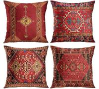 Alricc Set di 4 federe per cuscini geometriche kilim marocchine, decorazione per la casa, stile orientale, per soggiorno, 45,7 x 45,7 cm, cuscini per divano, federe colorate rosse tribali