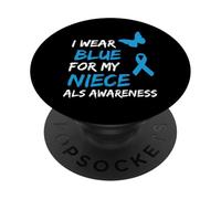 ALS Awareness I Wear Blue For My Niece Ribbon PopSockets PopGrip Adesivo