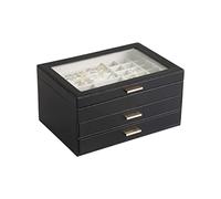 ALSAM Portagioie, Organizer for Gioielli a 3 Strati, portagioie con Coperchio Trasparente, Contenitore for Gioielli, Ampio Spazio for collane, bracciali, Anelli (Grey : Black)
