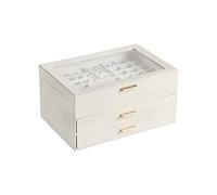 ALSAM Portagioie, Organizer for Gioielli a 3 Strati, portagioie con Coperchio Trasparente, Contenitore for Gioielli, Ampio Spazio for collane, bracciali, Anelli (Grey : White)
