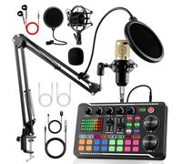 ALSO GO Set di attrezzature per podcast, microfono a condensatore BM800 e kit di schede audio dal vivo con supporto per treppiede, effetti mixer DJ e cambio vocale, perfetto per studi di registrazione