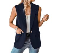 ALSOGO Blazer, gilet da donna senza maniche, sportivo, elegante, tinta unita, blazer, giacca da negozio, da ufficio, con risvolto aperto, per il tempo libero, con tasca, Blu mare, M