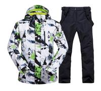 ALSOGO Giacca e pantaloni da sci da uomo, set da sci invernale impermeabile antivento con cappuccio, mantello da neve, set snowboard 2 pezzi, M