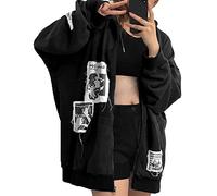 Alt Emo Vestiti Donne Oversize Zip Up Felpe Con Cappuccio Strass Y2k Estetica Scheletro Felpe Grunge Gotico Giacca Streetwear, A, Small