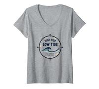 Alta Marea Bassa Marea Malato Soggiorno al Tuo Fianco Nautico Maglietta con Collo a V, Donna, Grigio Melange, XL