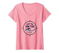 Alta Marea Bassa Marea Malato Soggiorno al Tuo Fianco Nautico Maglietta con Collo a V, Donna, Rosa, L