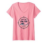 Alta Marea Bassa Marea Malato Soggiorno al Tuo Fianco Nautico Maglietta con Collo a V, Donna, Rosa, M