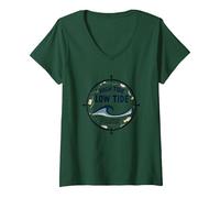 Alta Marea Bassa Marea Malato Soggiorno al Tuo Fianco Nautico Maglietta con Collo a V, Donna, Verde Foresta, M