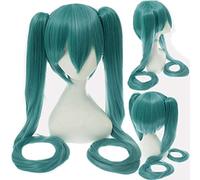 Alta qualità Anime Vocaloid Hatsune Miku Parrucca sintetica Gioco Gioco Parrucche Cosplay miku Parrucche capelli lunghi ondulati blu + berretto parrucca Taglia unica 15 parrucca miku