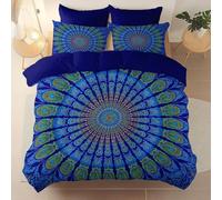 Alta qualità Copripiumino 220 x 240 cm, microfibra spazzolata Copripiumini per tutte le stagioni, Geometrico Mandala Floreale PiumeCopripiumino stampato Adatto a ragazzi e ragazze, Blu