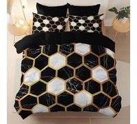 Alta qualità Copripiumino 220 x 240 cm, microfibra spazzolata Copripiumini per tutte le stagioni, Semplice Marmo GeometriaCopripiumino stampato Adatto a ragazzi e ragazze, Nero