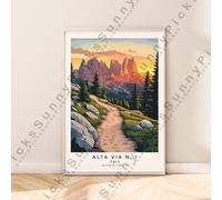 Alta Via 1 Illustrazione Art Dolomiti Muro Stampa Italia Poster di Viaggio