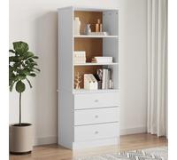 ALTA White Pine Wood Bookcase with Drawers 60x35x142 cm - Rustic Library Shelf for Living Room Office Sturdy Solid Pine, 3 Open Compartments & 3 Drawers, Easy Assembly, Mountable Storage Furniture