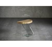 Altacorte Tavolino Leaf 04 con struttura in vetro e piano in legno da 65x42 cm