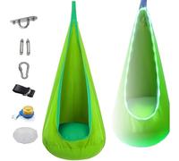 Altalena a Forma di Baccello Luminosa, Altalena sospesa migliorata con luci a LED, Sedia a Dondolo sensoriale con Cuscino Gonfiabile e Tutti Gli Accessori, for Interni ed Esterni, Giardino(Green)