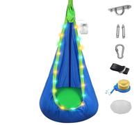 Altalena a Forma di Baccello Luminosa, Altalena sospesa migliorata con luci a LED, Sedia a Dondolo sensoriale con Cuscino Gonfiabile e Tutti Gli Accessori, for Interni ed Esterni, Giardino(Blue)