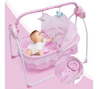 Altalena automatica Bluetooth per bambini elettrico automatico per culla a dondolo, pieghevole, portatile, con tappetino, zanzariera, controllo remoto, 5 velocità, musica a bilanciere sicuro