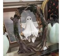 Altalena con fantasma su un albero, divertente decorazione per altalena, simpatico fantasma oscillante per Halloween, decorazione per interni, per scrivania, libreria, giardino, patio, prato (A)