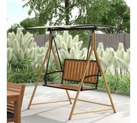 Altalena da giardino a 2 posti Outsunny con tendalino regolabile naturale e beige