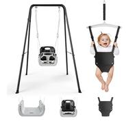 Altalena da Giardino per Bambini,altalena 4 in 1, altalena per bambini regolabile, altalena per interni con schienale, altalena per bambini, altalena per bambini piccoli (nero)