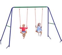 Outsunny Altalena per Bambini 3-8 Anni con 2 Seggiolini, Multicolore | 4 Picchetti, Altalena Doppia da Giardino, in Metallo, 269x160x180 cm