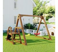 Altalena Doppia per Bambini, Altalena Robusta per Bambini con Scivolo e scaletta di risalita, Struttura per Altalena da Esterno in Legno massello, 238,5 x 240 x 168,9 cm