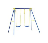 Altalena Gioco per Bambini a Due Posti - Altalena da Esterno con Sedute Regolabili e Piedini Antiscivolo, Ideale per Giardino e Terrazzo, Blu, in Metallo Antiruggine, 209x142x182 cm
