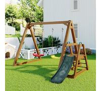 Altalena per Bambini - con Scivolo e scaletta, Altalena Doppia, Altalena in Legno con Struttura per Arrampicata per Bambini in Giardino