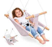 Altalena per Bambini da Interno ed Esterno 3 in 1, Altalena Sospesa in Legno con Cintura di Sicurezza e Cuscino in Cotone, Altalena sospesa e seggiolino, Sedia a Sdraio per Bambini, 6-36 Mesi