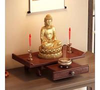 Altare Buddha a nicchia a parete, armadietto da parete in legno massello per la casa Buddha nicchia con cassetto, tavolo da altare da meditazione, tavoli da offerta a parete, altari buddisti in legno