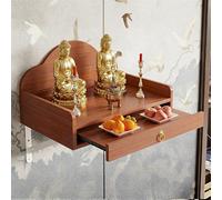 Altare Buddista da Parete, Supporto per Statua di Buddha con Pannello Estraibile, Tavolo da Meditazione in Legno per Offerte di Incenso, per Soggiorno(Brown,50cm/19.6in)