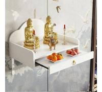 Altare Buddista da Parete, Supporto per Statua di Buddha con Pannello Estraibile, Tavolo da Meditazione in Legno per Offerte di Incenso, per Soggiorno(White,50cm/19.6in)