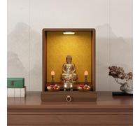 Altare Buddista e Tempietto da Parete in Legno Massello con Cassetto | Con Luce LED, Altare per Preghiera, Mensola per Meditazione per Casa, Tempietto Sacro da Muro, Spazio Zen